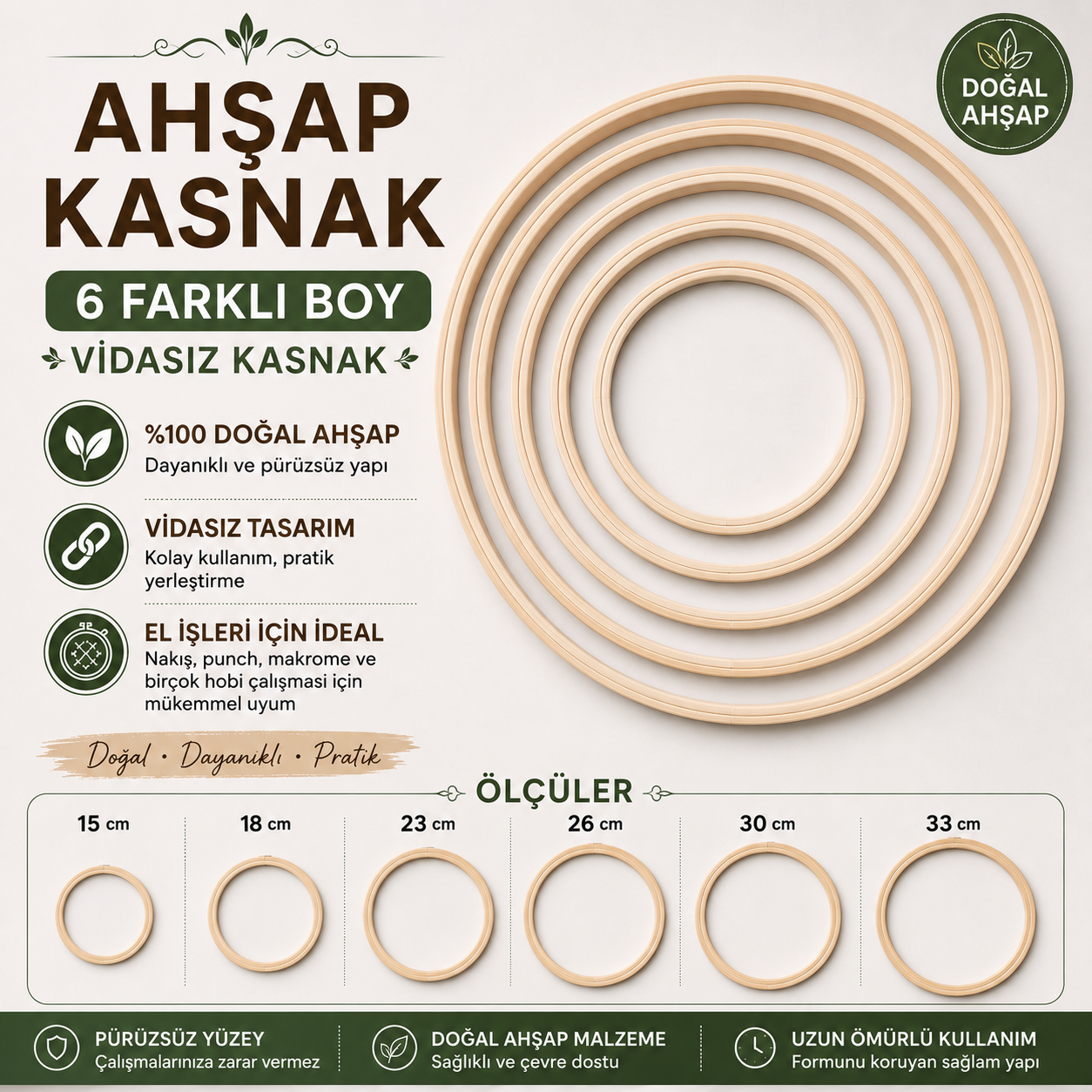 Ahşap Kasnak 6 Farklı Boy Vidasız Kasnak
