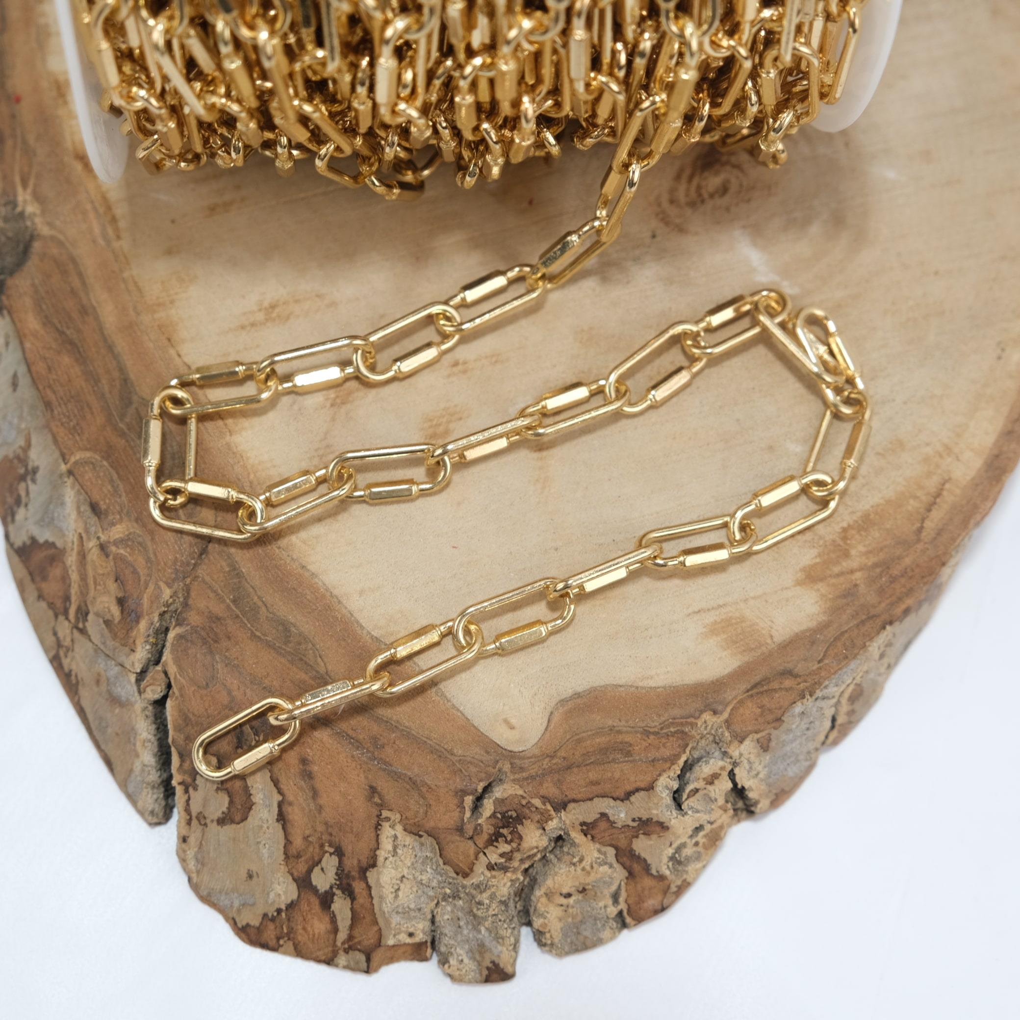 Altın Renk Metal Kaplama Oval Zincir Kolye Zinciri Takı ve Çanta Zinciri 1 Metre Halka Boyu 20 mm