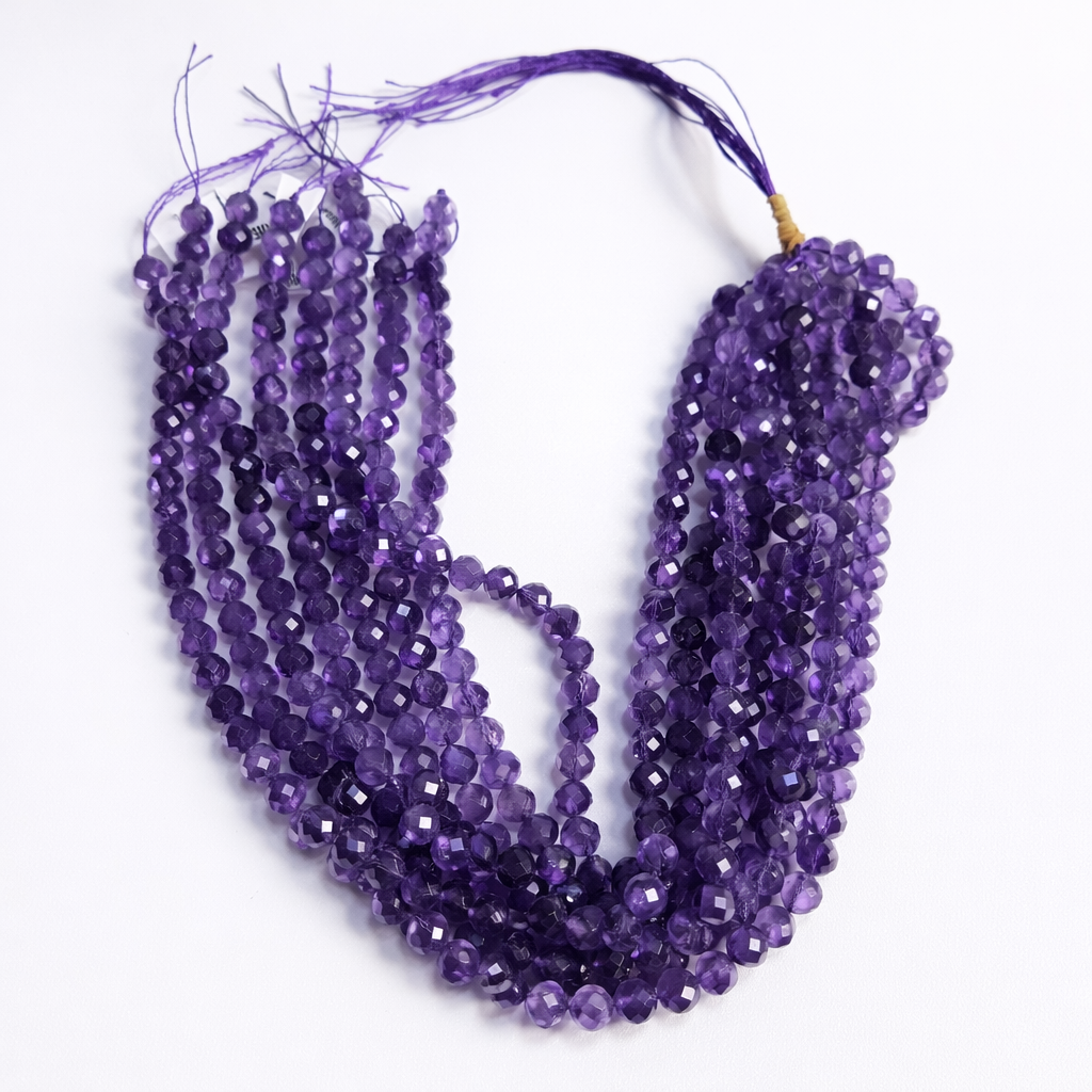 Ametist Doğaltaş Boncuk 8 mm Mor Tonlu Fasetli Yuvarlak Takı Yapım Malzemesi