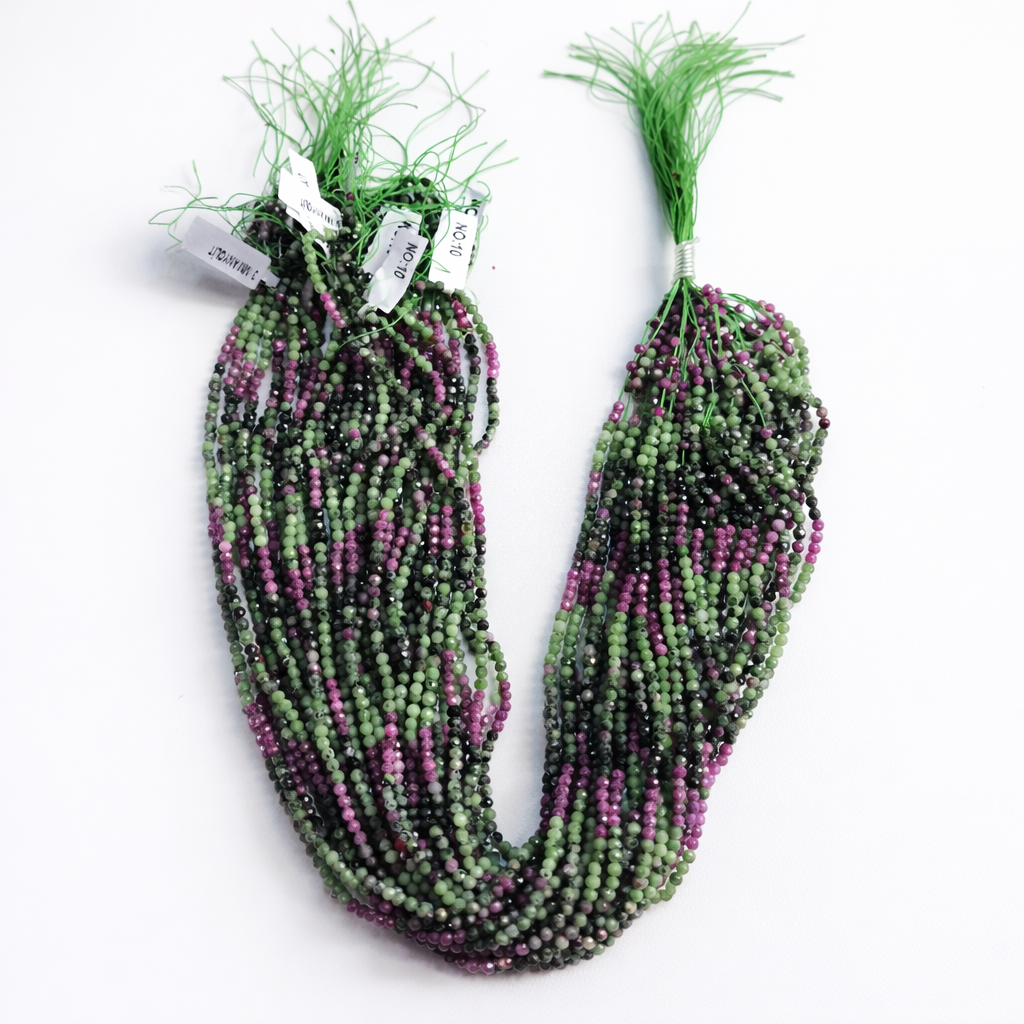Anyolit Doğaltaş Boncuk Dizisi 3 mm Yeşil ve Mor Doğal Tonlar Takı Yapım Malzemesi