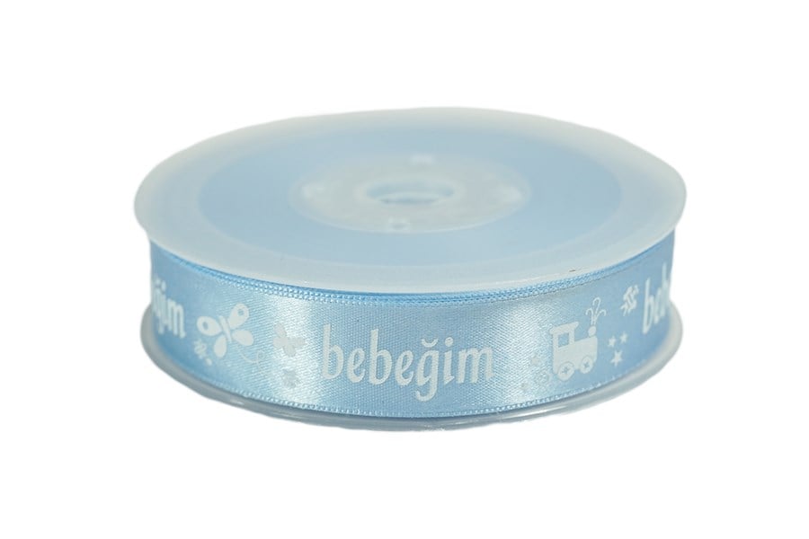 Bebeğim Desenli Mavi Saten Kurdele 2 cm