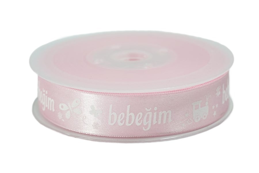 Bebeğim Desenli Pembe Saten Kurdele 2 cm