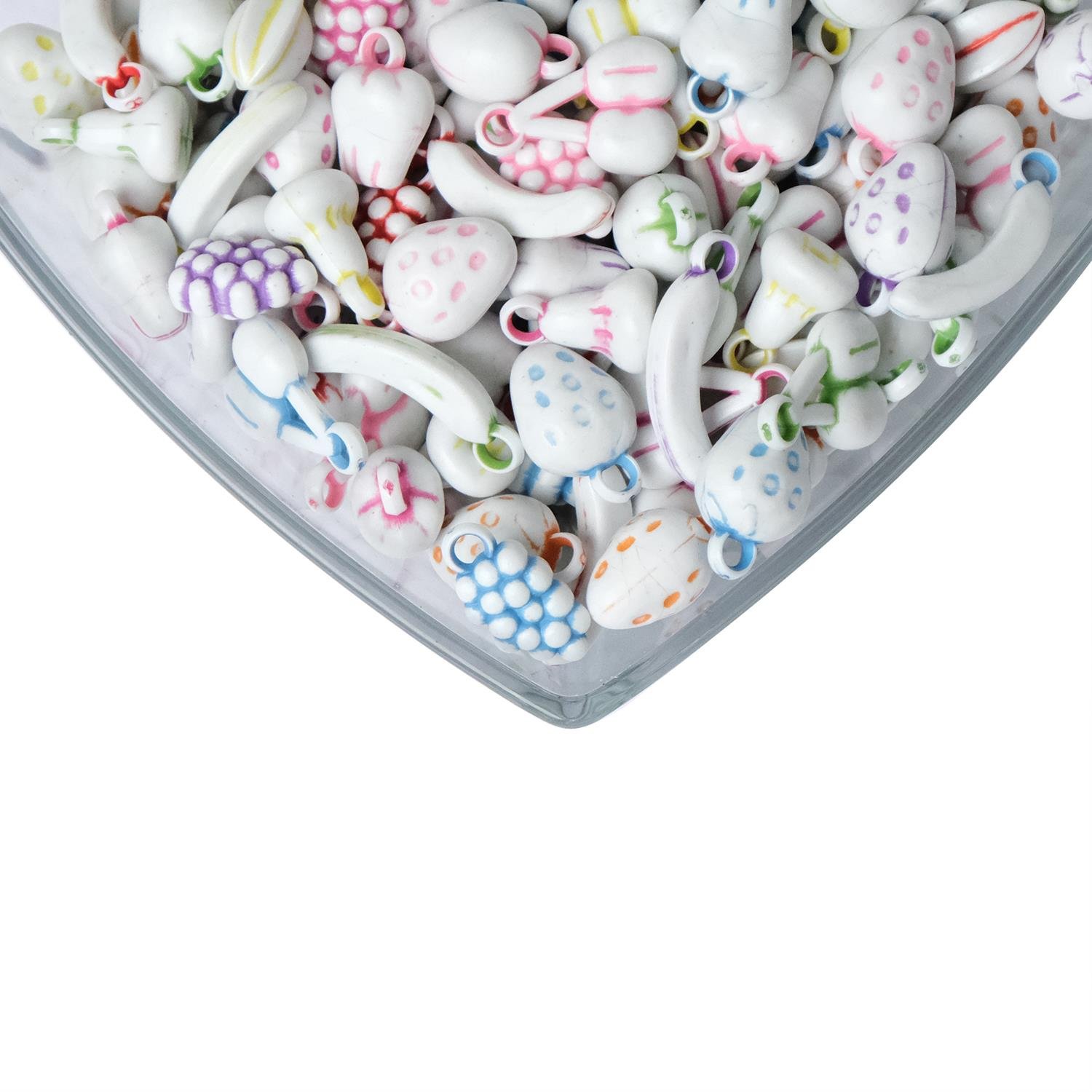Beyaz Üzeri Karışık Renkli Meyve Figürlü Plastik Boncuk
