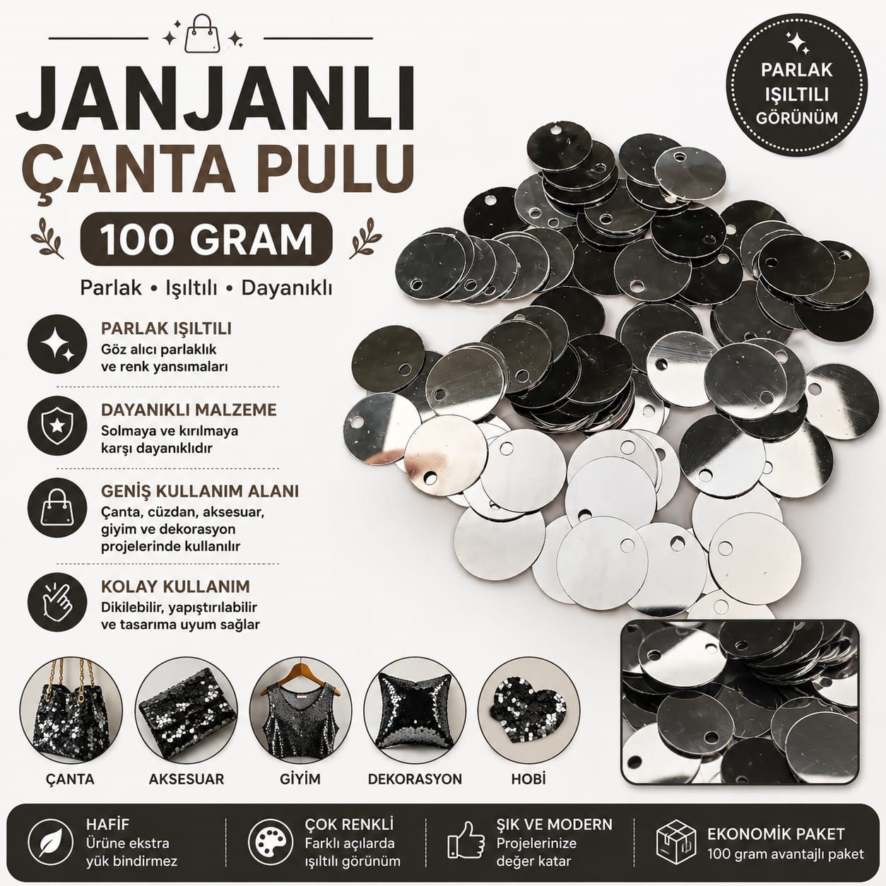 Çanta Pulu Gümüş Rengi-100 Gram