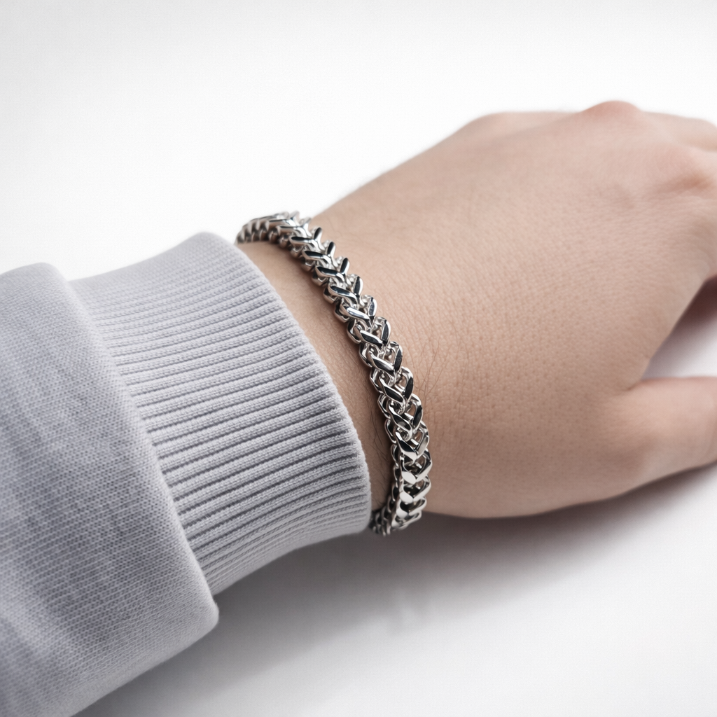 Çelik Gurmet Zincir Erkek Bileklik  Parlak Gümüş Renk