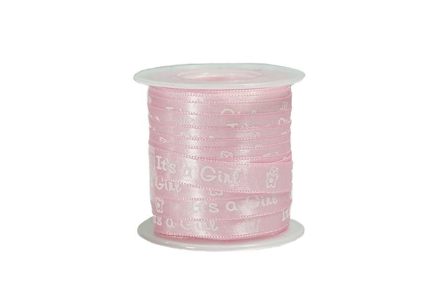 Desenli Pembe Saten Kurdele 1 cm