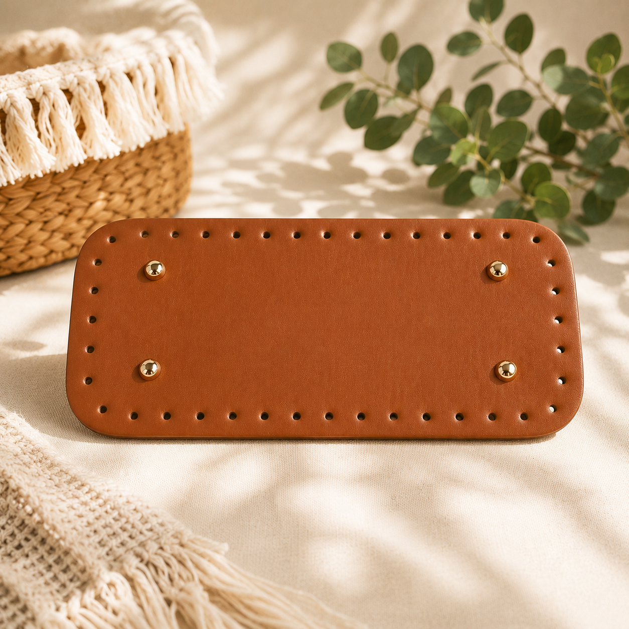 Dikdörtgen Suni Deri Çanta Tabanı Taba Renk 25 × 12 cm