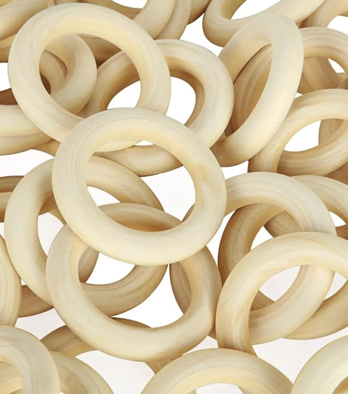 Doğal Ahşap Halka 5 cm Diş Kaşıyıcı Makrome Halka Amigurumi Halka