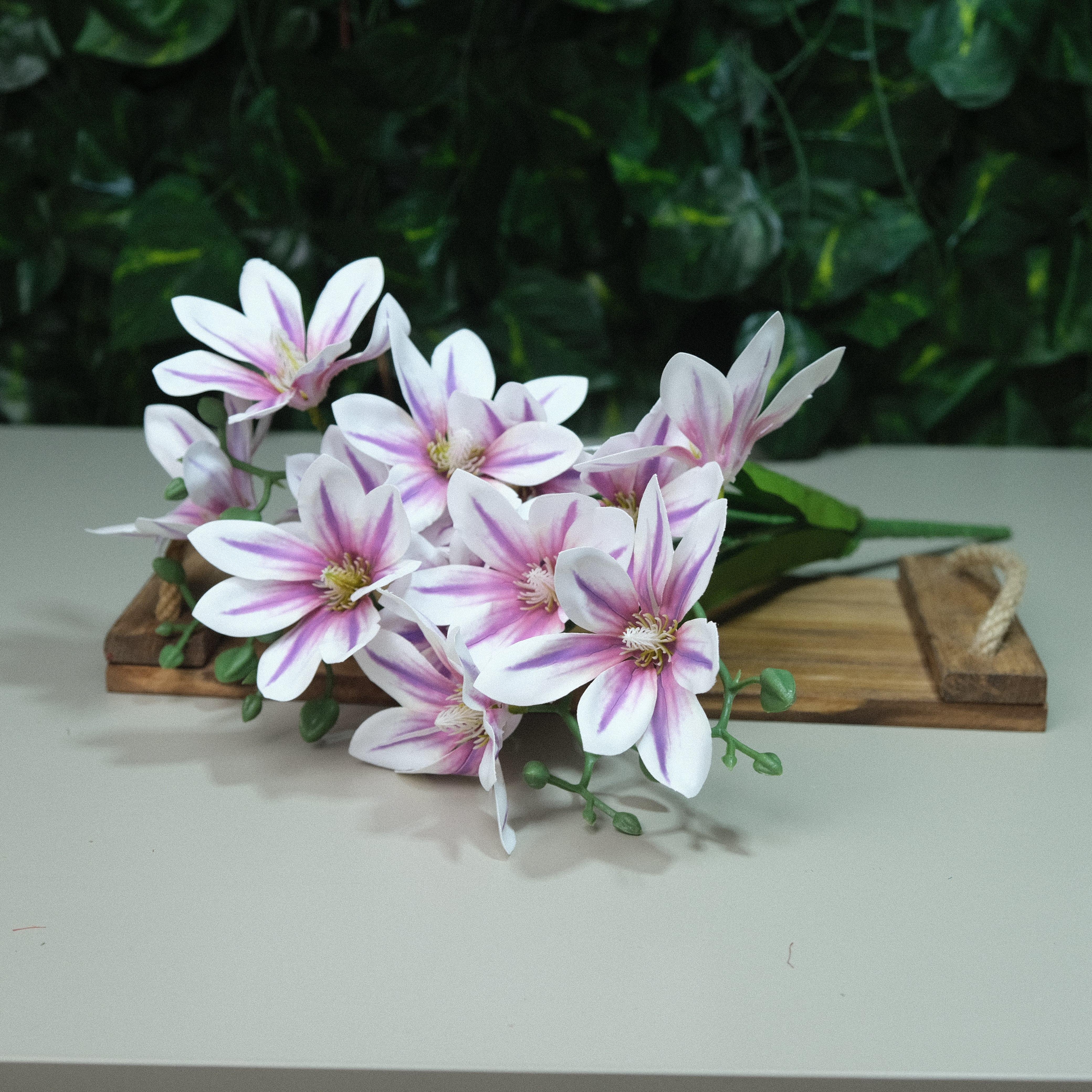 Gerçek Dokulu Yıldız Manolya 5 Dal 47 cm Lila Damarlı Islak Manolya Demeti