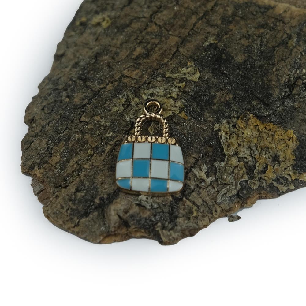 Gold Metal Hediye Paketi Figür  Mavi Beyaz Renkli Bileklik Kolye Ucu