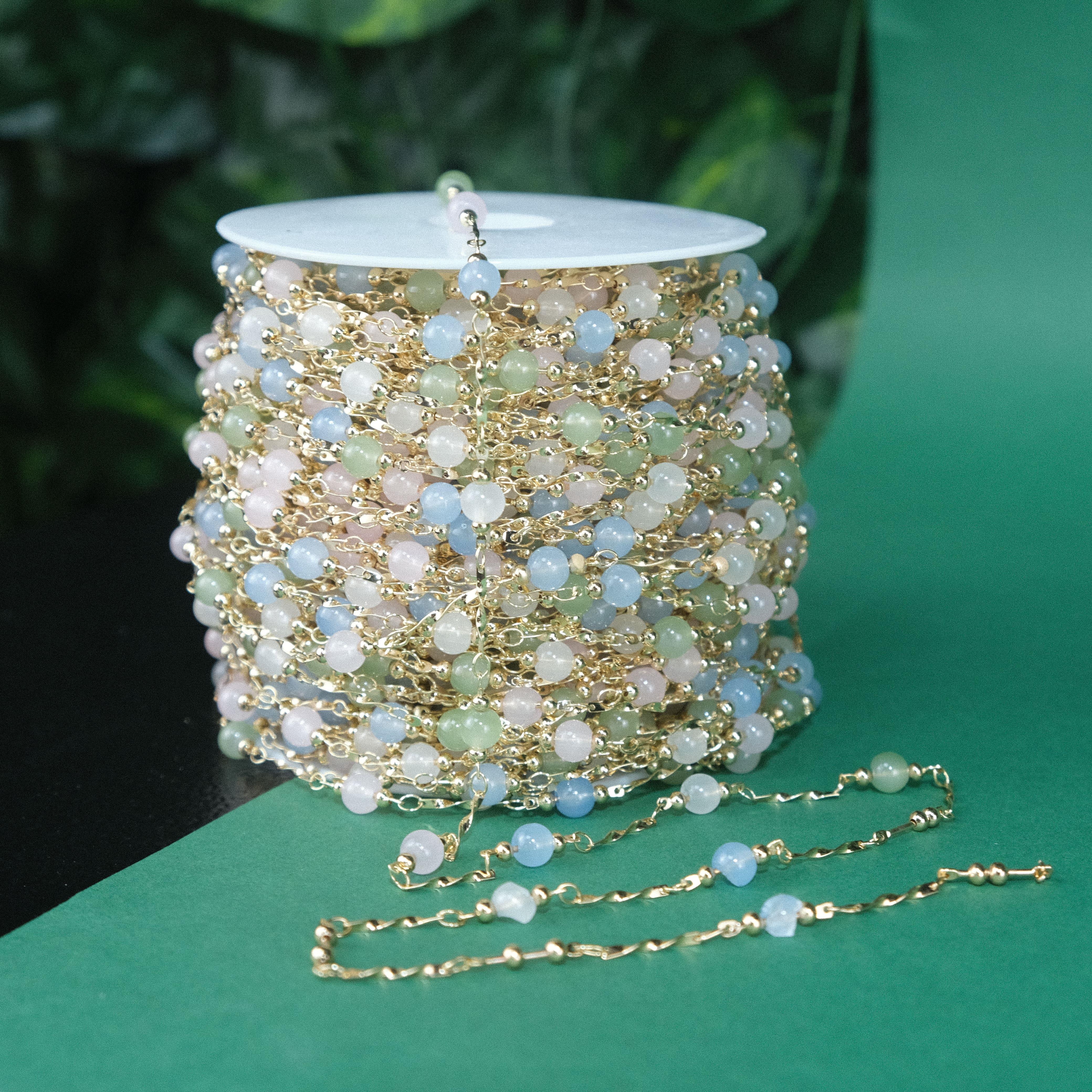 Gold Renkli Metal Zincir 6 MM Renkli Taşlı Zincir Gözlük Zinciri Y Kolye Zinciri 1 Metre