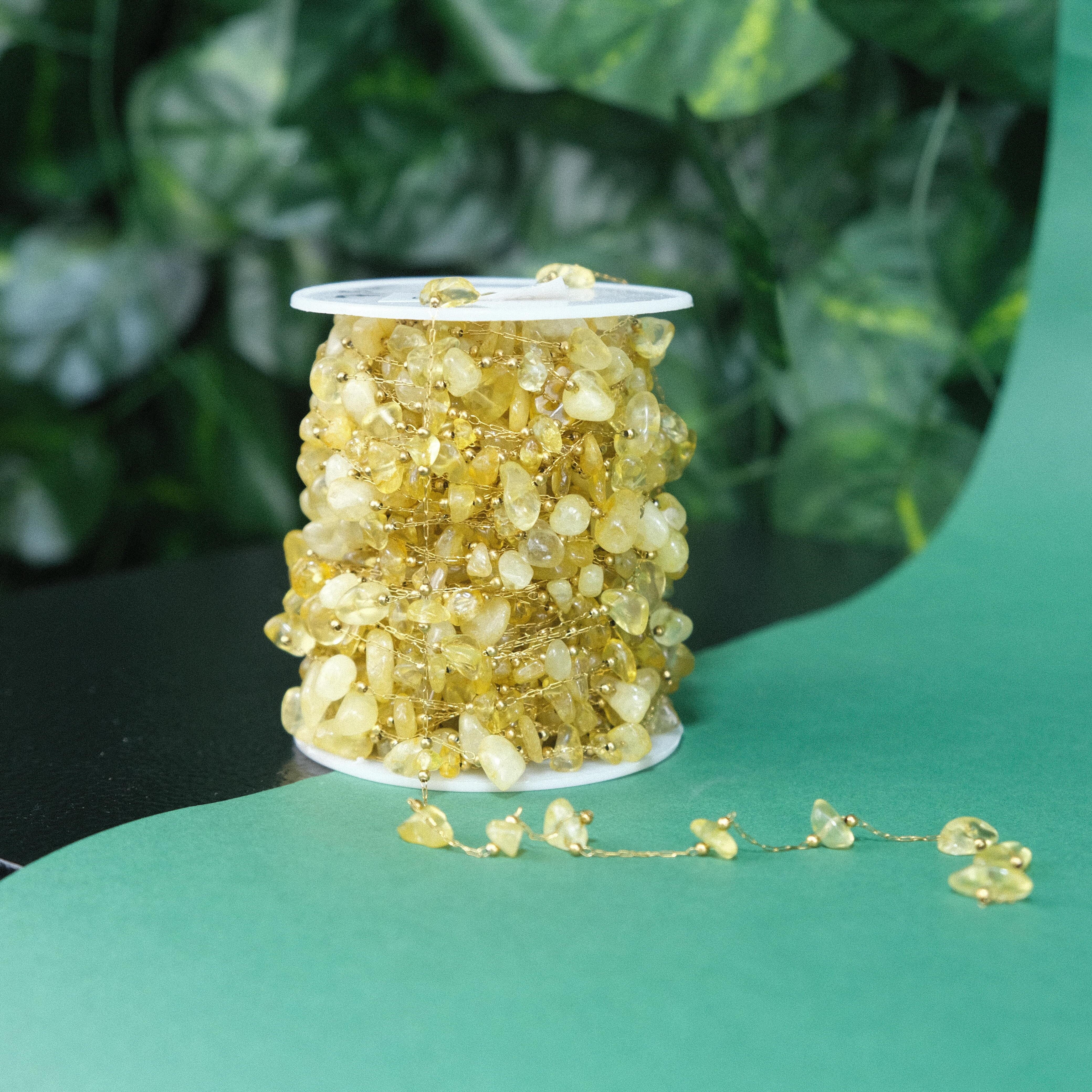 Gold Renkli Metal Zincir Sarı Kırık Doğaltaşlı Zincir Gözlük Zinciri Y Kolye Zinciri 1 Metre