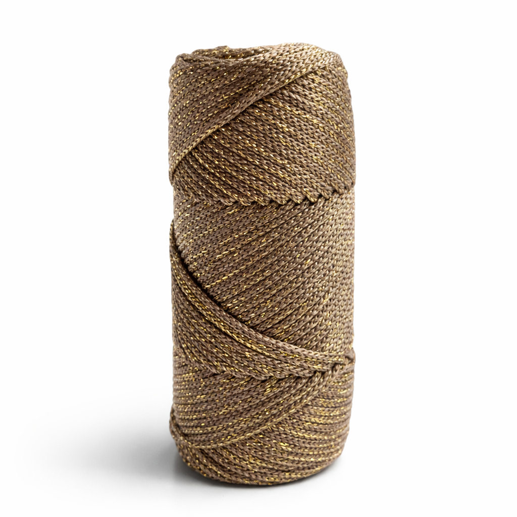 Gold Simli Polyester Makrome El Örgü İpi 100 gr Vizon Kahverengi