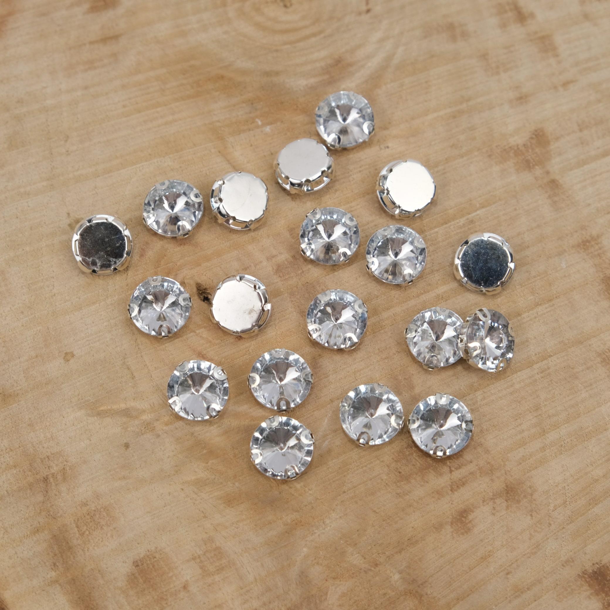 Gümüş Renk Yuvarlak Metal Kasalı Dikme Taş 12 mm Beyoğlu Taşı 25 Adet