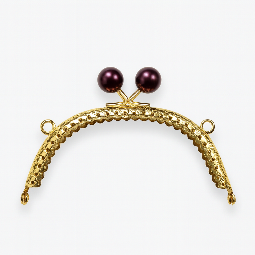 Kahve Boncuk Topuzlu Sarı Renk Metal Çanta ve Cüzdan Klipsi 10.5 cm