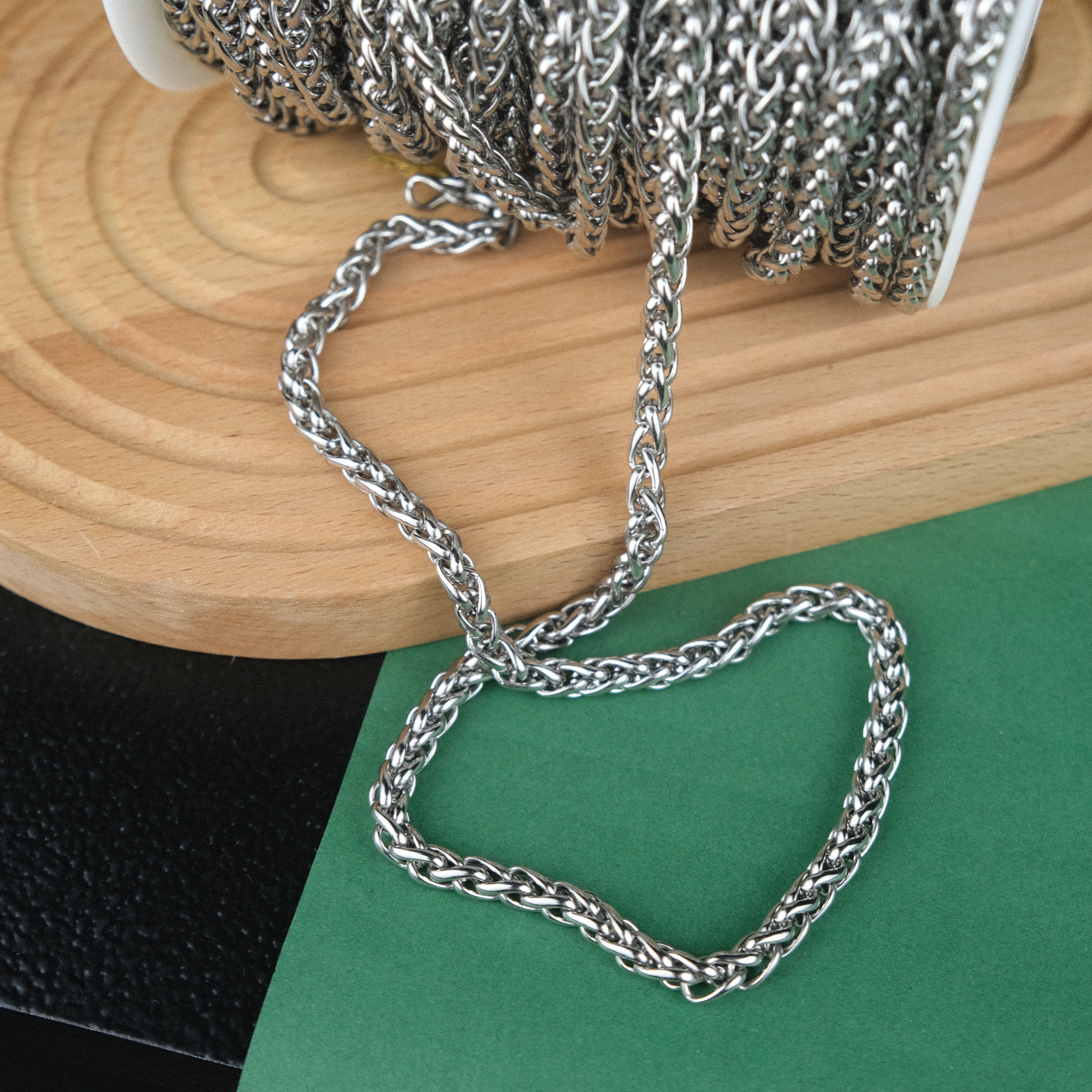 Kalın Örgü Gümüş Renk Zincir 6 MM 1 Metre Takı ve Çanta Zinciri