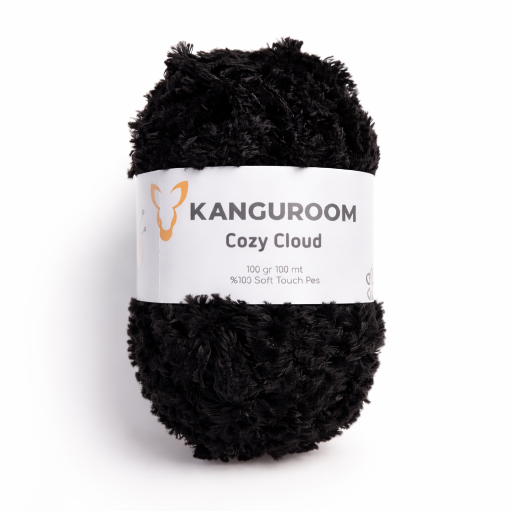 Kanguroom Cozy Cloud Peluş El Örgü İpi Siyah CC15
