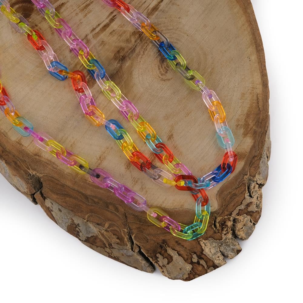 Karışık Renkli Şeffaf Plastik Zincir Geçmeli Çanta ve Aksesuar Zinciri Mini Boy
