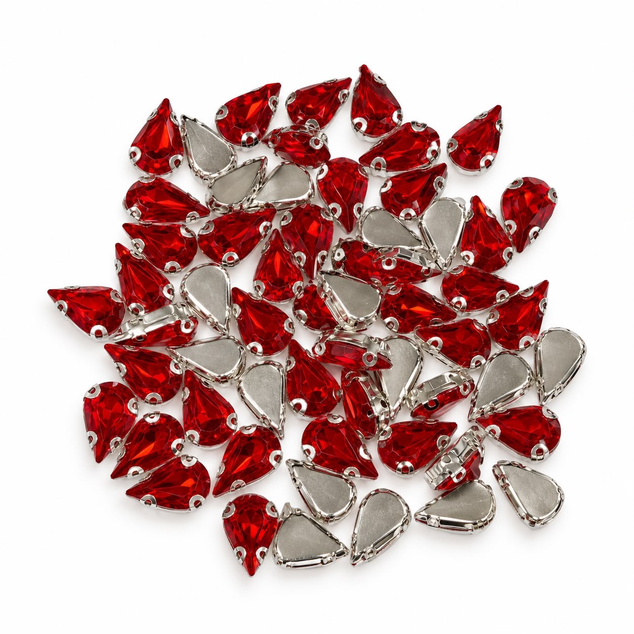 Kırmızı Renk Armut Kasalı Dikme Taş 10 × 14 mm – 100 Adet