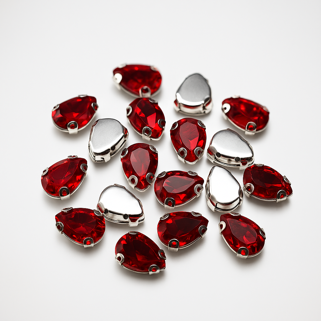 Kırmızı Renk Damla Dikme Taş 10 x 14 mm 100 Adet