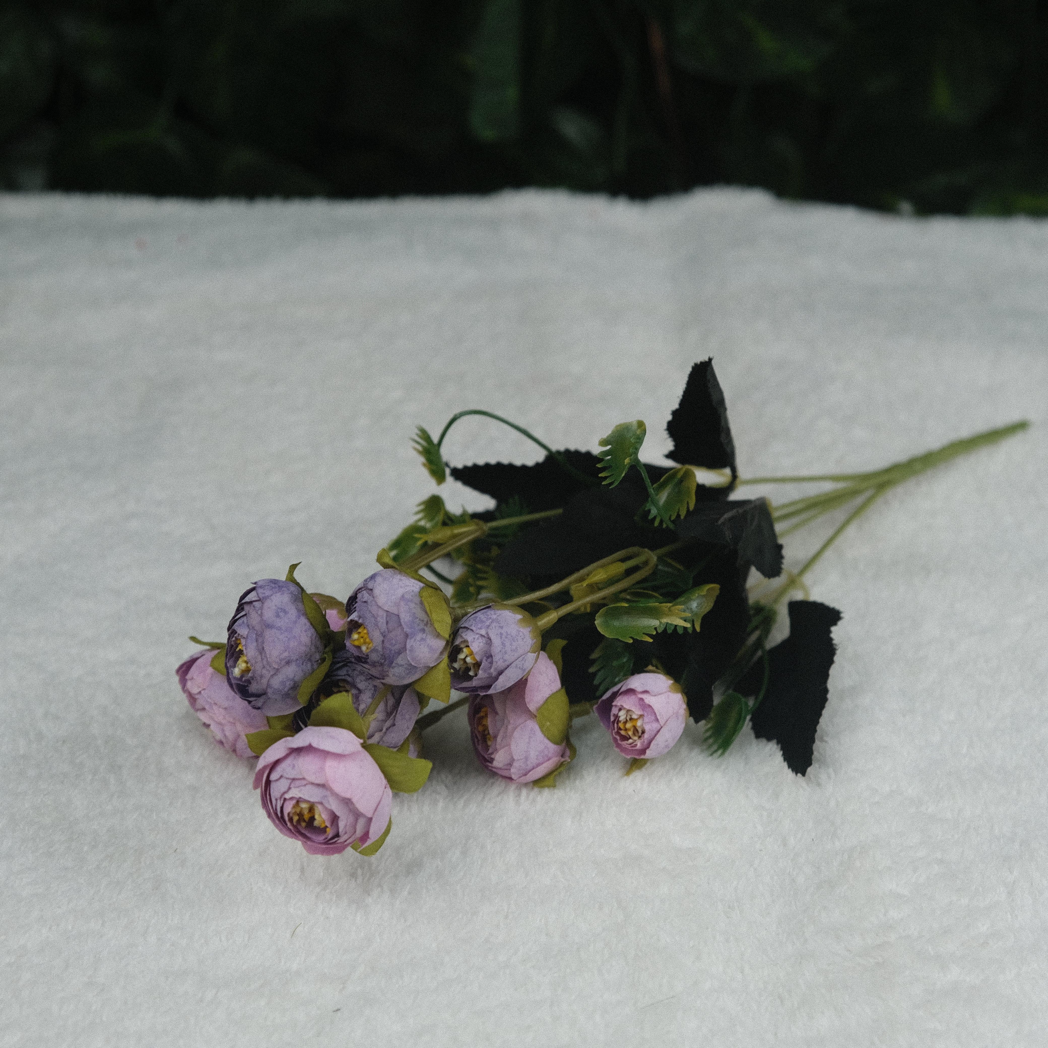 Lila Şakayık Gülü Mini Demeti 32 cm 5 Dal 10 Kafalı Yapay Çiçek