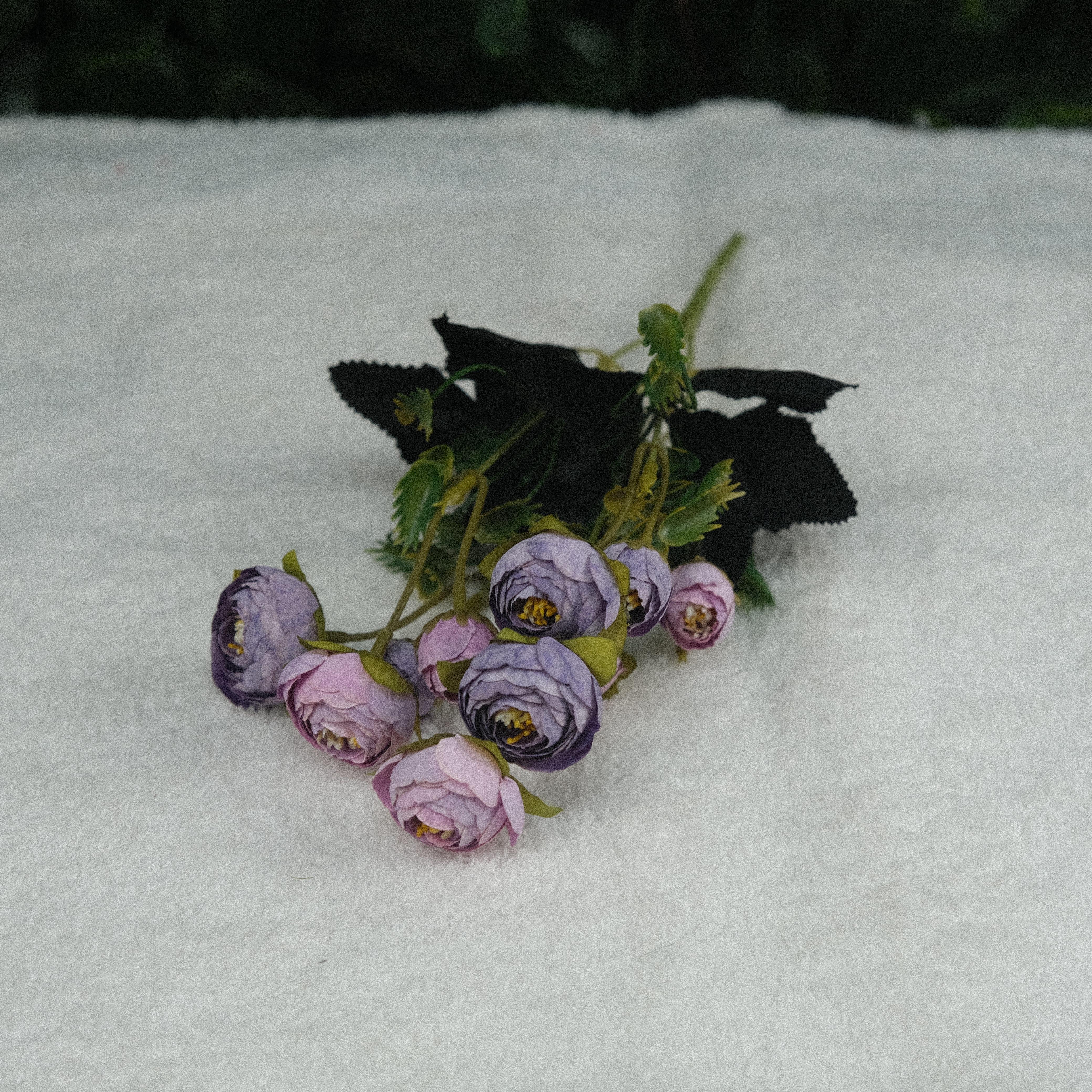 Lila Şakayık Gülü Mini Demeti 32 cm 5 Dal 10 Kafalı Yapay Çiçek