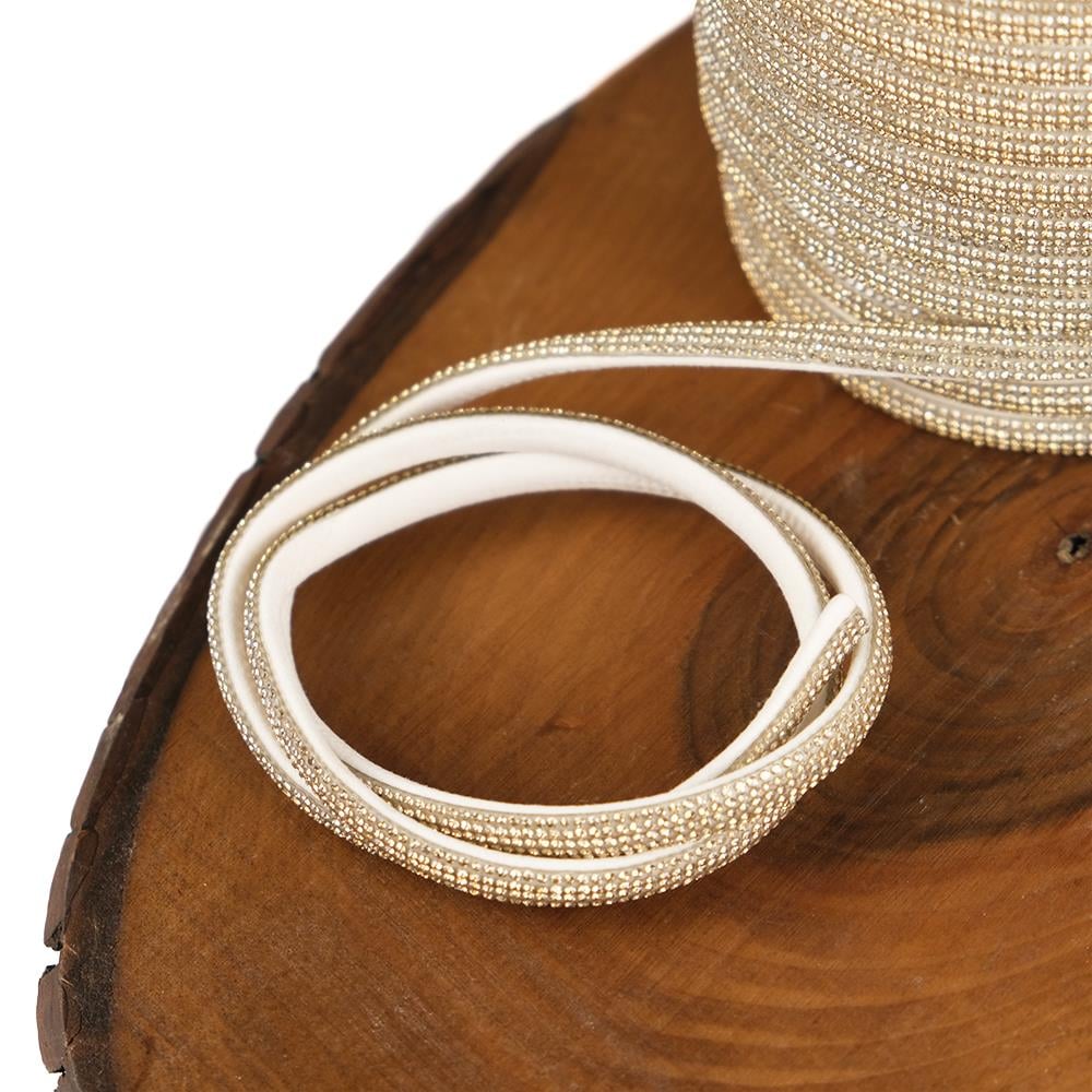 Lüks Gold Taşlı Şerit Aplik Abiye Elbise Süsü Toka ve Gözlük Askı Kordonu  1 Metre