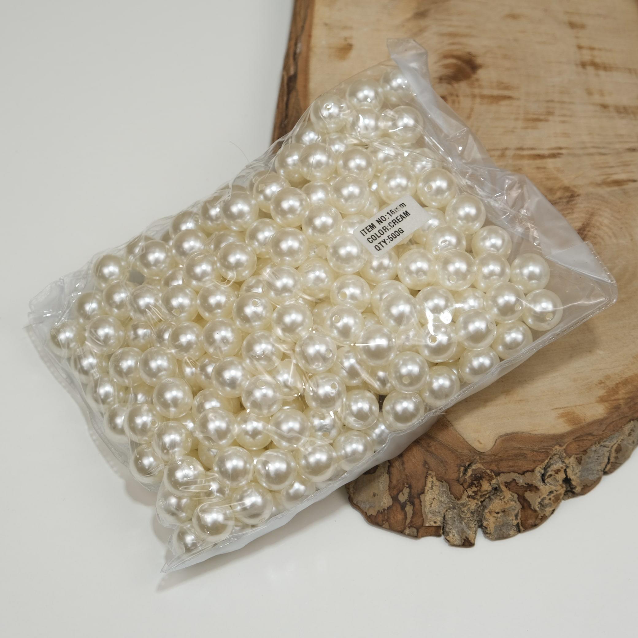 Lüks Krem Plastik İnci Boncuk 16 mm 500 Gram