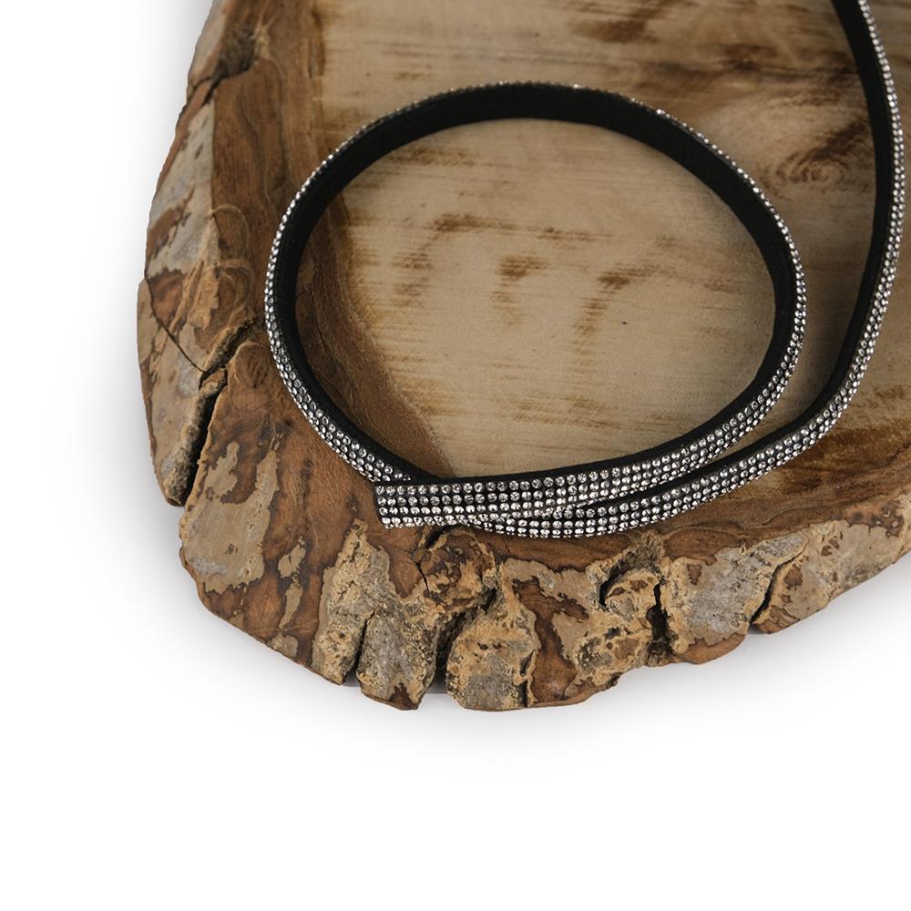 Lüks Taşlı Şerit Aplik Abiye Elbise Süsü Toka ve Gözlük Askı Kordonu Siyah 1 Metre