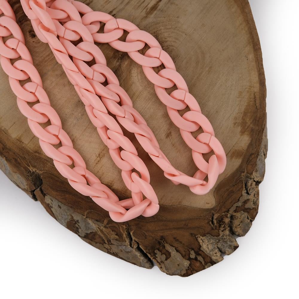 Mat Pembe Plastik Zincir Geçmeli Çanta ve Aksesuar Zinciri Büyük Boy