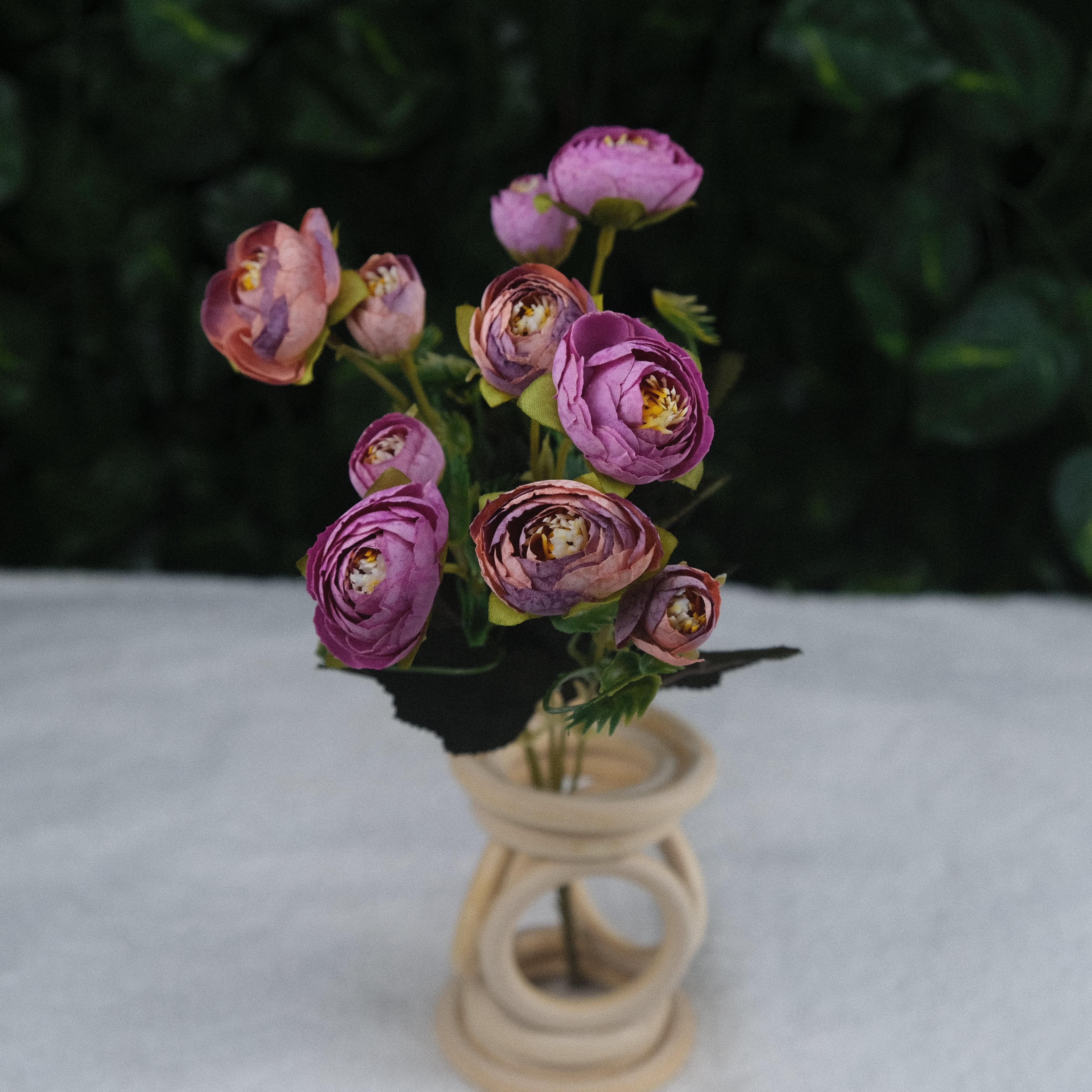 Mor Pembe Şakayık Gülü Mini Demeti 32 cm 5 Dal 10 Kafalı Yapay Çiçek