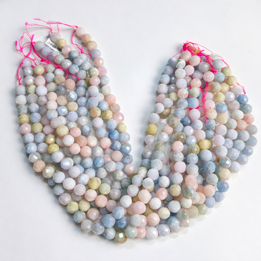 Morganit Doğaltaş Boncuk 10 mm Fasetli Kesim Takı Yapım Malzemeleri