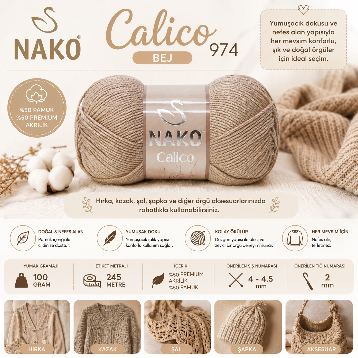 Nako Calico Bej-974