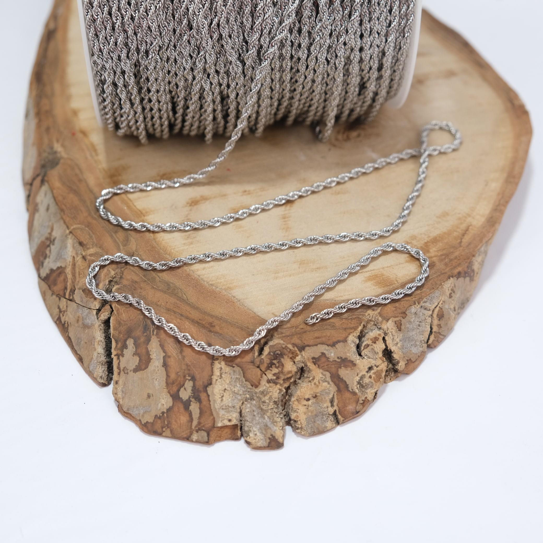 Nikel Renk Metal Kaplama Burgulu Zincir Kolye Zinciri Takı ve Aksesuar Zinciri 1 Metre Kalınlık 3 mm