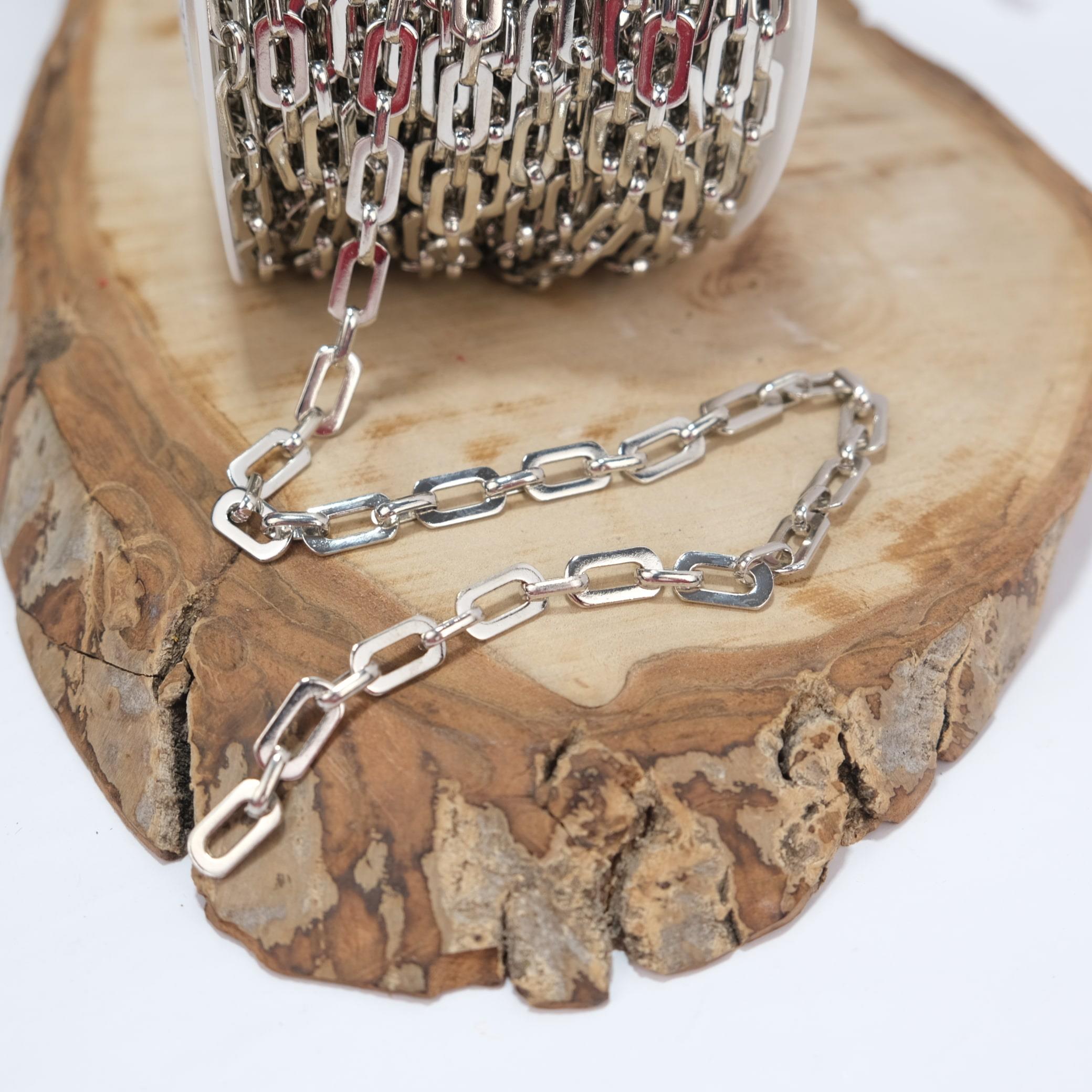 Nikel Renk Metal Kaplama Çanta Zinciri Kolye Zinciri Takı ve Aksesuar Zinciri 1 Metre Halka Boyu 14 mm