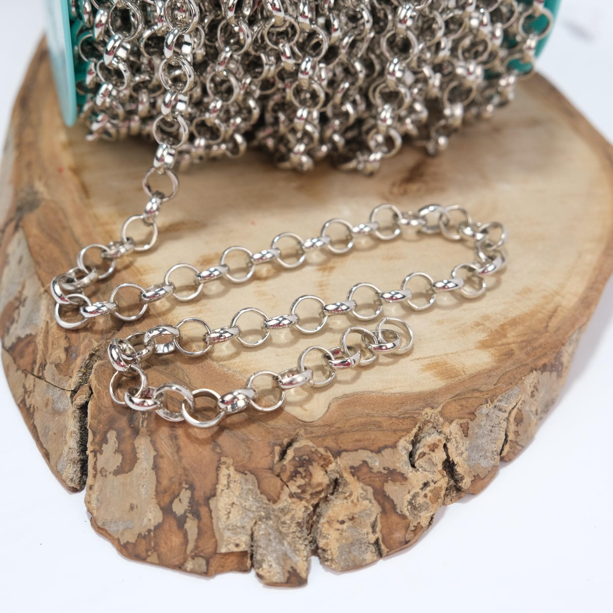 Nikel Renk Metal Kaplama Yuvarlak Zincir Kolye Zinciri Takı ve Çanta Zinciri 1 Metre Halka Boyu 10 mm