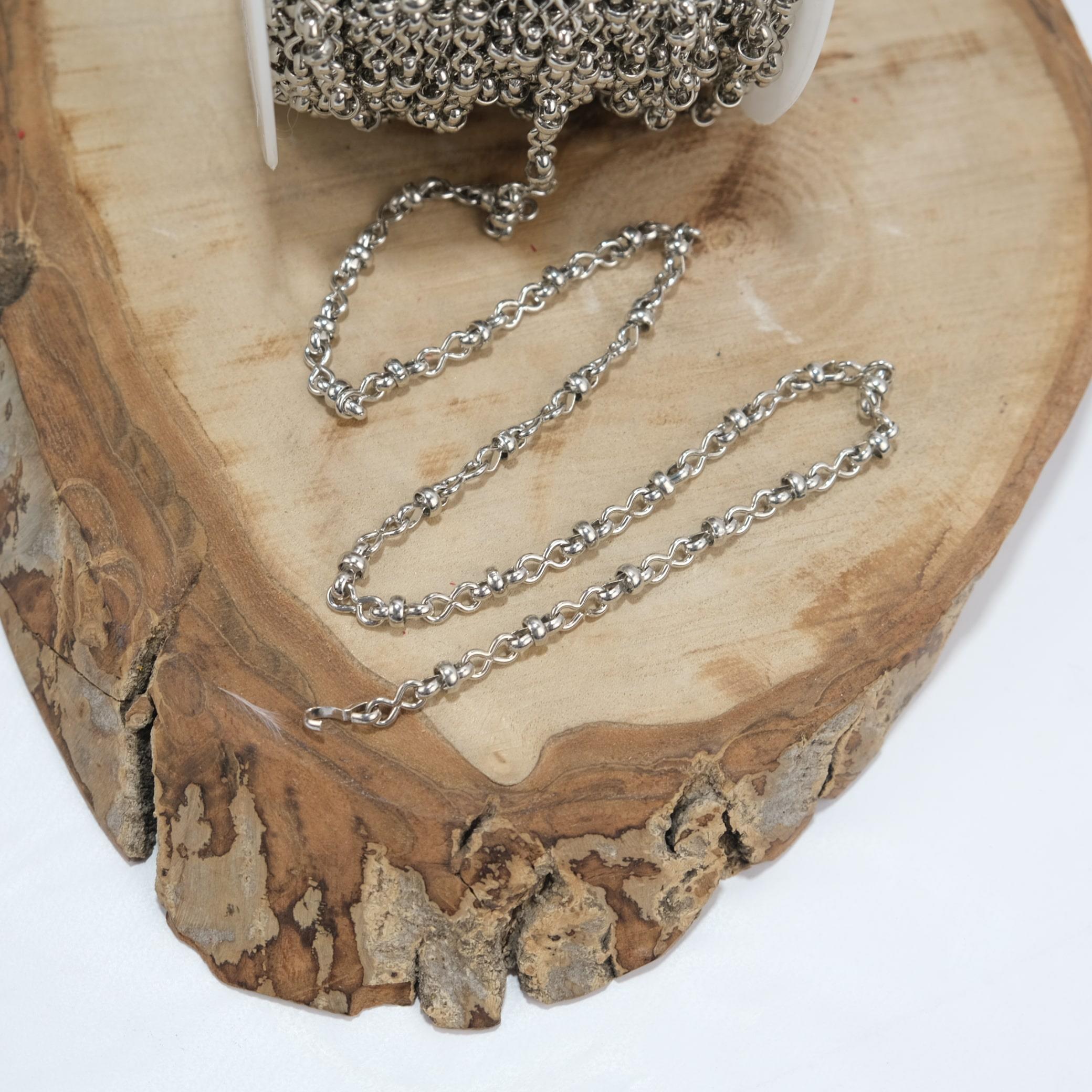 Nikel Renk Metal Sonsuz Şekil Bağlantılı Zincir Kolye Zinciri Takı Zinciri 1 Metre Halka Boyu 10 mm