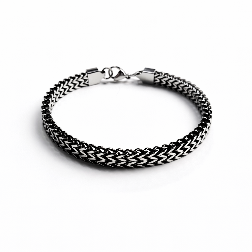 Paslanmaz Çelik Örgü Zincir Erkek Bileklik Gümüş Renk