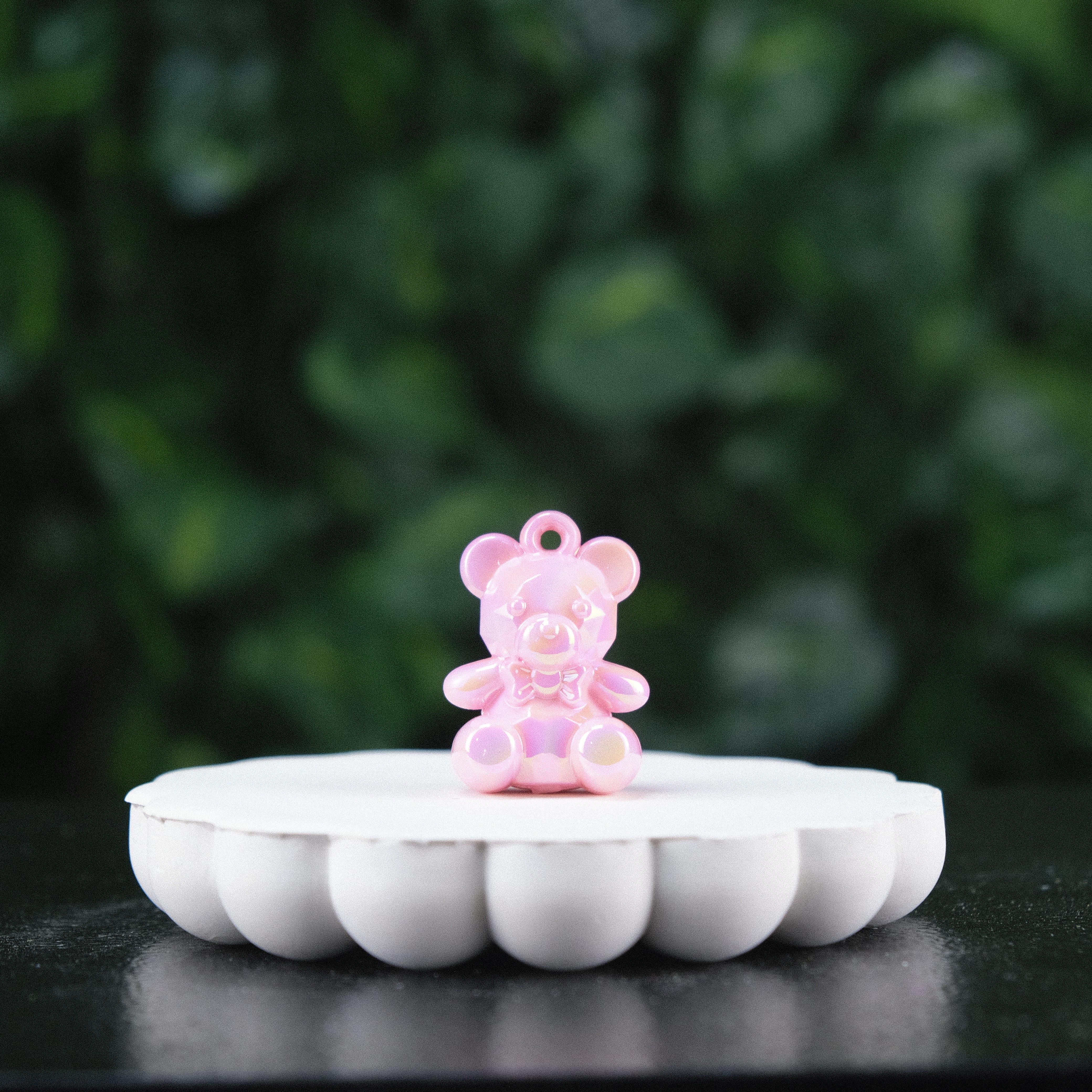 Pembe Janjan Kaplamalı Ayı Figürü 40 mm Ayıcık Akrilik 1 Adet