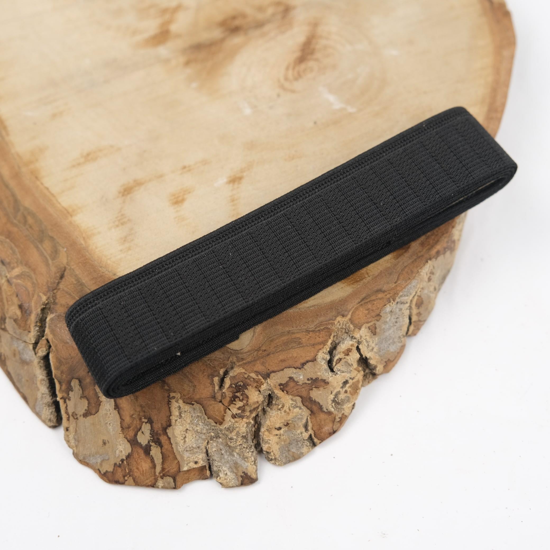 Polyester 2.5 cm Siyah Bel Paça Yassı Geniş Lastik Lateks Ürün - Elastik Bant - Don Lastiği 1 Metre