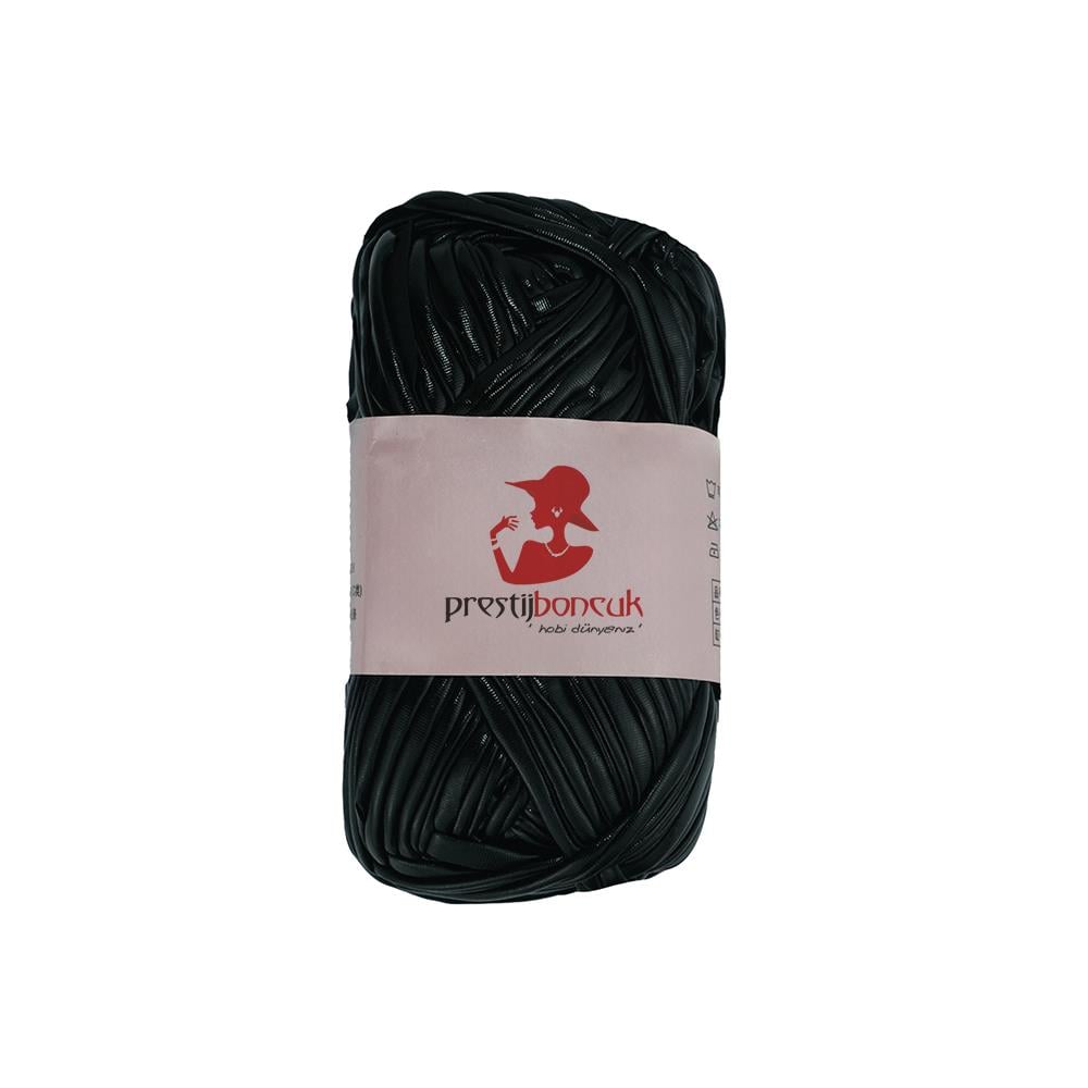 Premium Deri Görünümlü Metalik Penye İp Çanta ve Hobi Örgü İpi Siyah Renk 