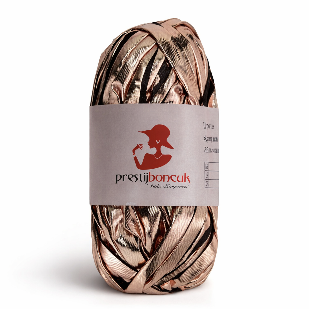 Premium Deri Görünümlü Metalik Penye İp Çanta ve Hobi Örgü İpi Rose Renk 