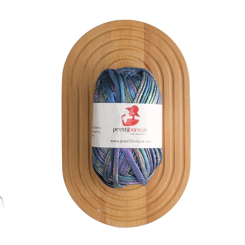 Premium Deri Görünümlü Metalik Penye İp Çanta ve Hobi Örgü İpi Renkli Desenli