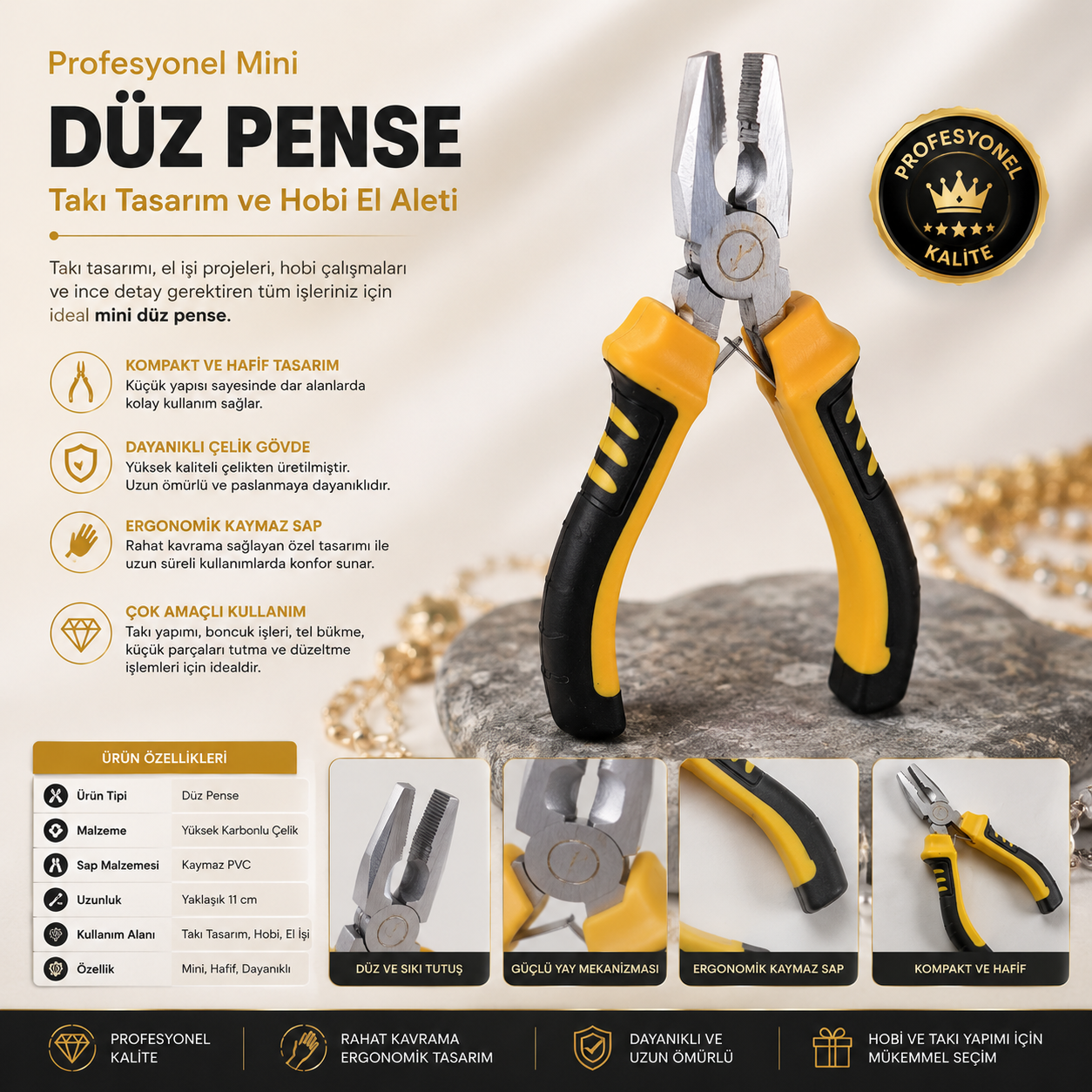 Profesyonel Mini Düz Pense Takı Tasarım ve Hobi El Aleti