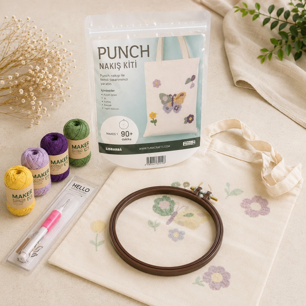 PUNCH NAKIŞ ÇANTA YAPIM SETİ -Lila Kelebek