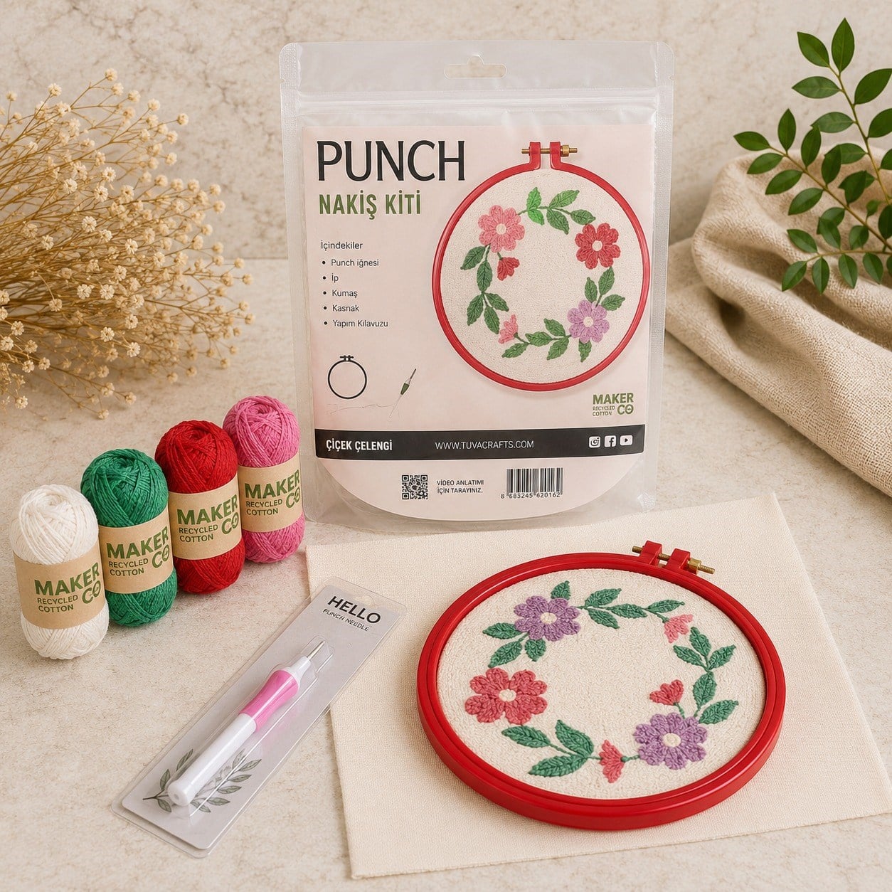 Punch Nakış Kiti Özel Çantalı Tam Set - Çiçek Çelengi
