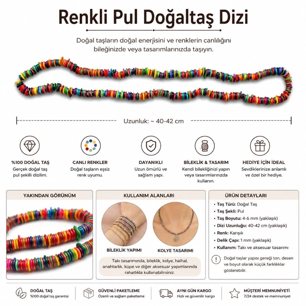 Renkli Pul Doğaltaş Dizi (4-6 mm)