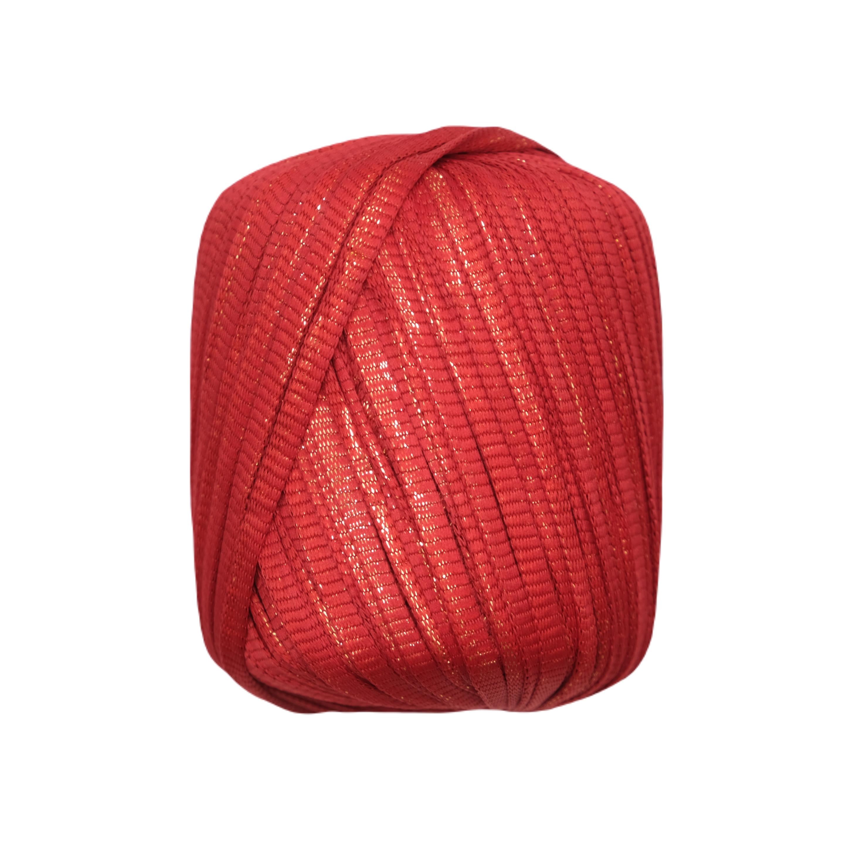 Ribbon Lurex Janjan Kırmızı El Örgü İpi