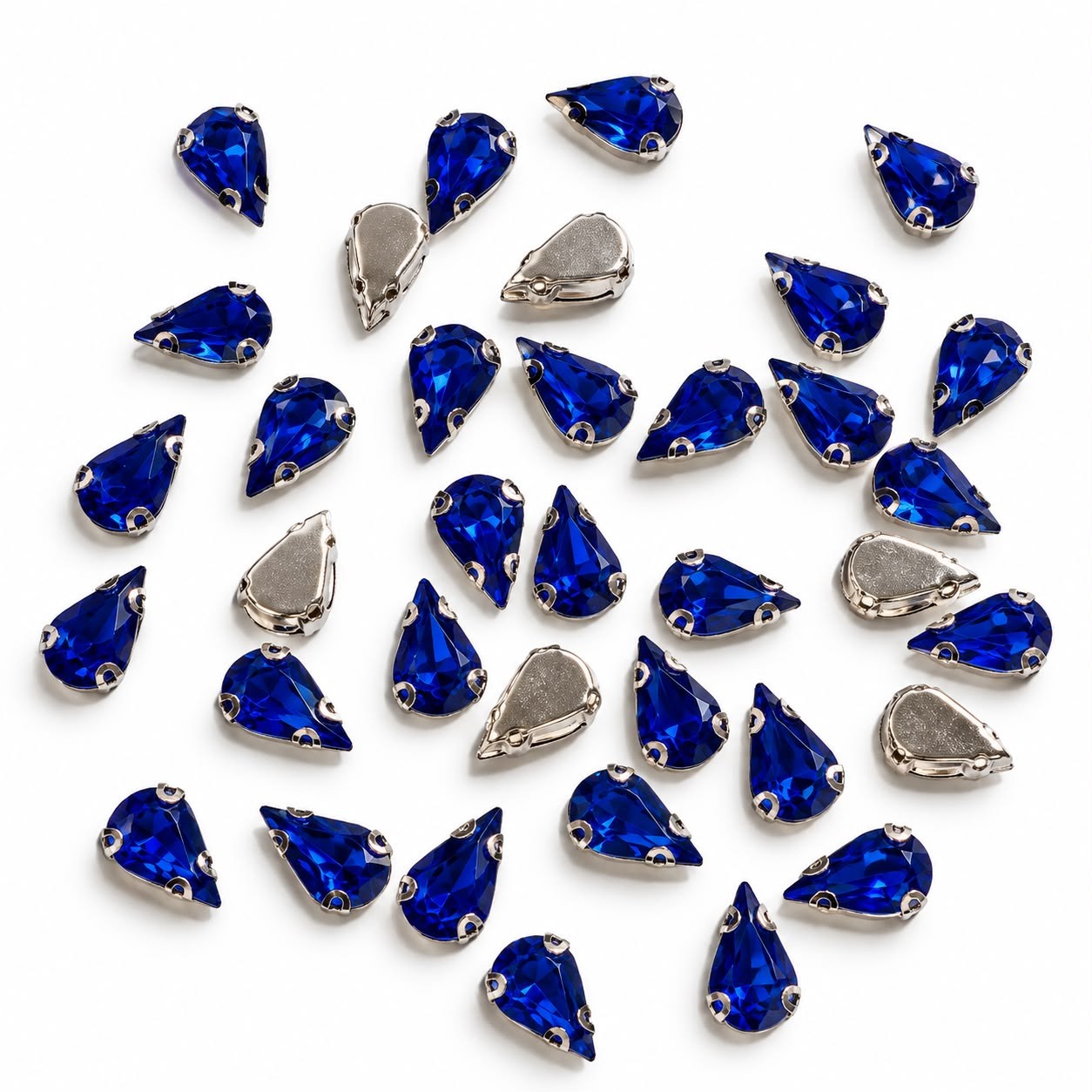 Saks Mavi Renk Armut Kasalı Dikme Taş 10 × 14 mm – 100 Adet