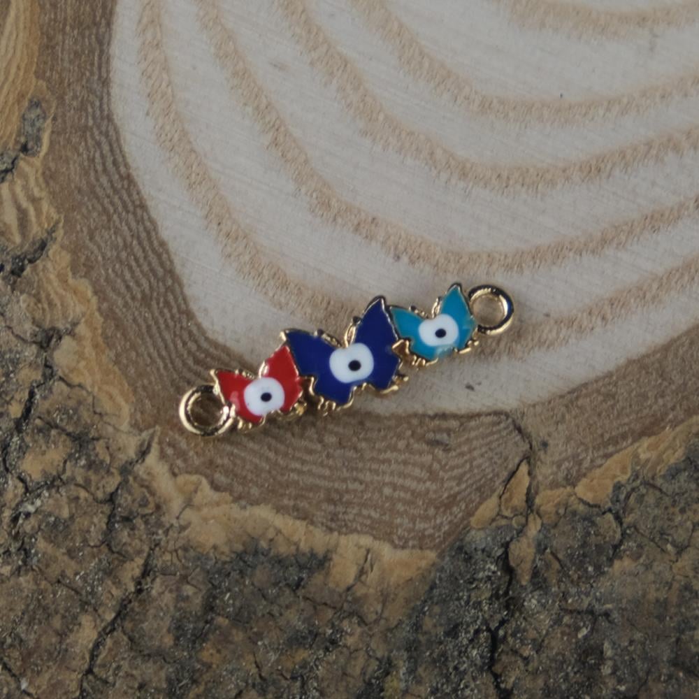 Sarı Metal Nazar Boncuk Üç Kelebek Takı ve Aksesuar Aparatı